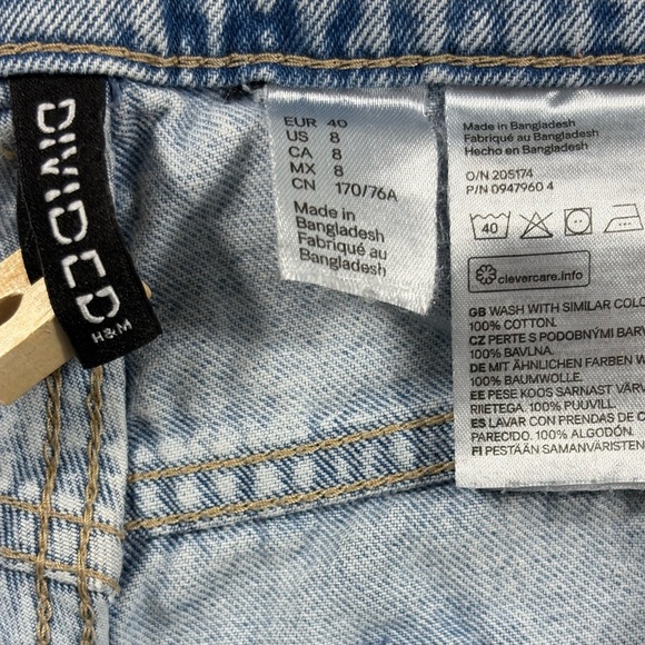 H&M Divided Light Denim 90S Baggy High Waisted Wide Leg Distressed Knee Jeans - Picture 7 of 9